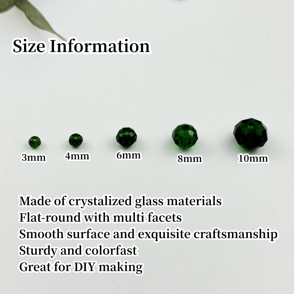 YUEXIGO 500pcs 4mm Crystal Glass Beads for Jewelry Making, Faceted Rondelle Glass Spacer Beads for Wind Chimes Bracelet Earring Necklace DIY Craft(Dark Grass Green)