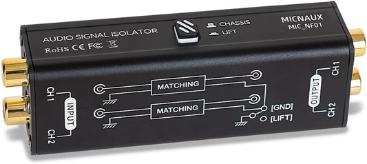 Audio Hum Eliminator Ground Loop Noise Isolator (No Affects Bass), Dual Channel Gold Coating Aluminum Shell Noise