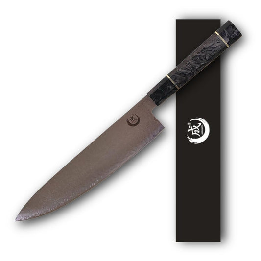 narihajito Carbon Fiber Gyuto Knife 240mm (9.5 inch) – 67 Layer Damascus, Carbon Fiber Resin Octagonal Handle