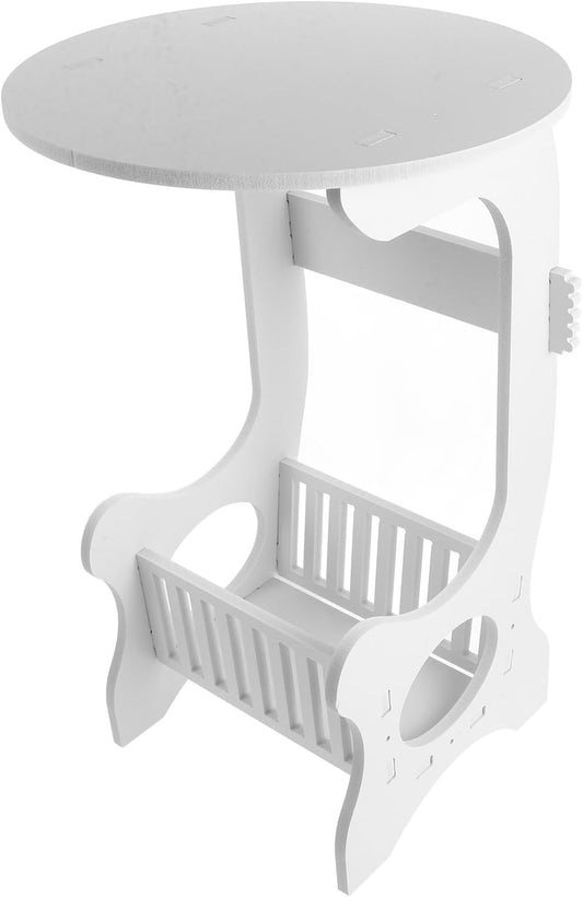 Angoily Small Round Side Table White Plastic Wood Nightstand for Bedroom Living Room Balcony with Storage and Hollow