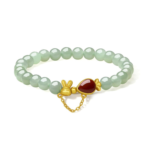 ZHOU LIU FU Rabbit Beaded Bracelets for Women Adjustable Bunny Green Bead Stretch Bracelets Red Agate Carrot Bracelet Her Mom Birthday