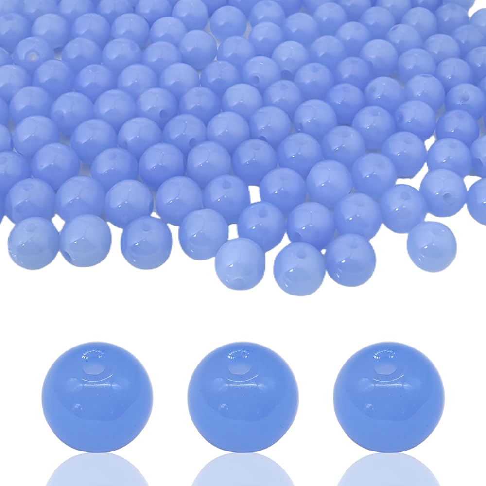 PAMIR TONG 400pcs 8mm Lt Blue Round Glass Beads for Bracelet Pretty Smooth Loose Beads for Necklace-Earring-Jewelry Making-Home Decor and DIY Crafts & Projects