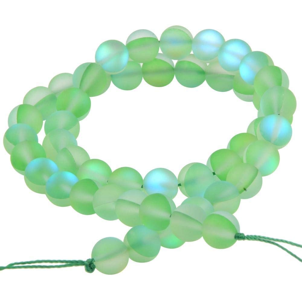 Matte Aurora Crystal Glass Beads Gemstone 8MM Green Frosted Glitter Shining Mermaid Round Loose Beads Frosted Moonstone for Jewelry Making