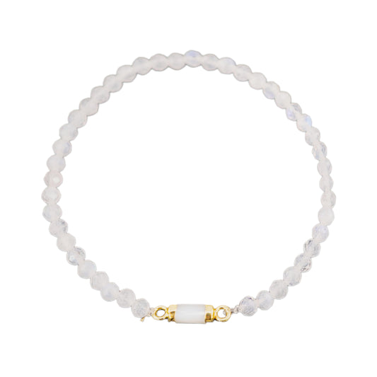 Moonstone Bracelet Birthday Gift for Girls, Toddler Bracelet with Certified 925 Sterling Silver 18K Gold Vermeil Moonstone Crystal Barrel Charm - Natural Organic Gift