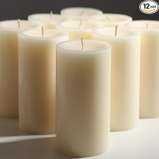 Set of 12 Ivory Pillar Candles - 2.8x6 inch Hand-Poured Large Pillar Candle | 75 Hours Burn Time | Unscented Candles | Dripless and Smokeless | Perfect for Wedding, Parties, Spas, Home Decor
