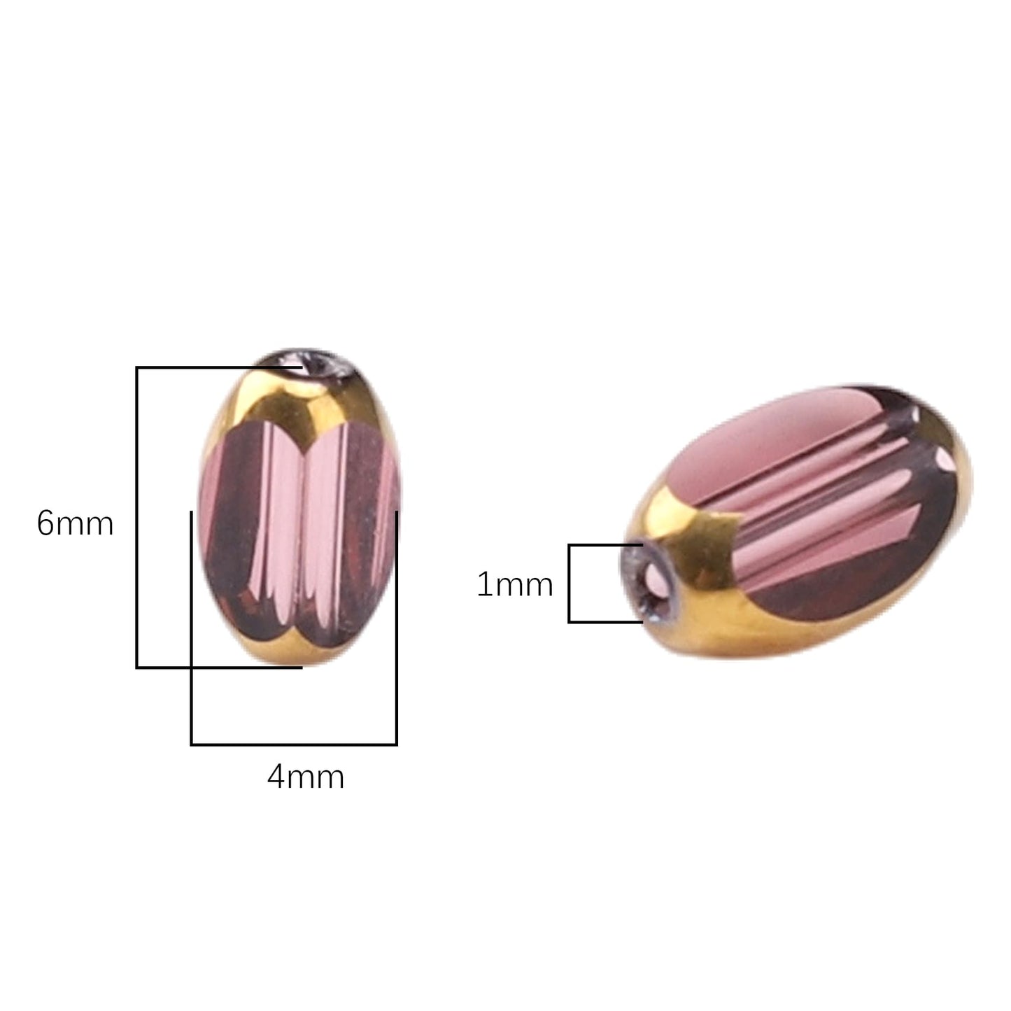 DADIFEN Glass Rice Beads Clear Purple 4x6mm 50pcs Faceted Oval Golden Edge Crystal Loose Beads for DIY Craft Jewelry Making