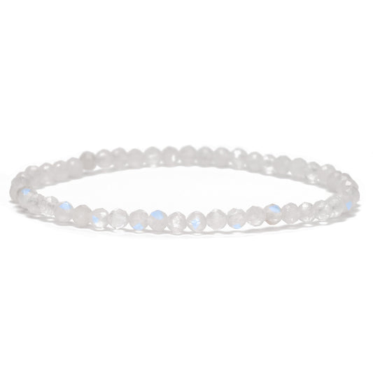 Angelstones Natural Blue Moonstone Gemstone Small Beaded Stretch Bracelet, 4mm Faceted Round Beads, Crystal Healing Bracelet for Women