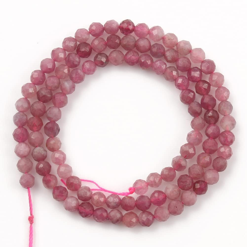 Song Xi 180pcs 2mm Natural Pink Tourmaline Gemstone Beads Faceted Round Loose Stone Beads for Jewelry Making (1 Strand)