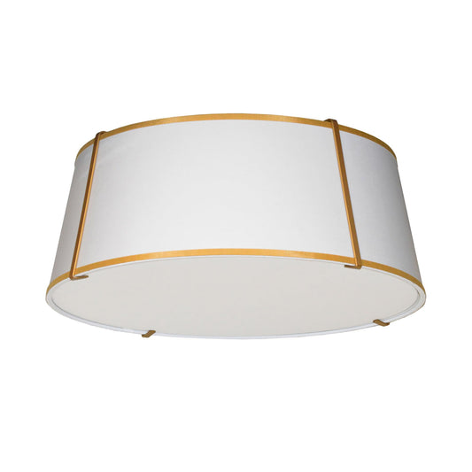 Dainolite 4 Light Flush Mount Fixture, Fabric Shade, Gold Finish, Model TRA-224FH-GLD-WH