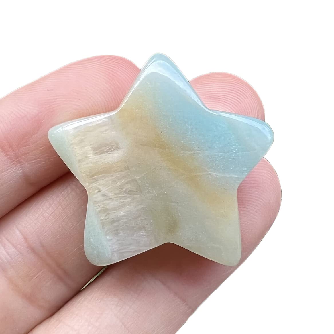 Fekuar Amazonite Crystal Star Chakra Stones for Reiki Healing Yoga Balance Meditation Polished Mini Pocket Palm Stone 1 Inch (30mm)