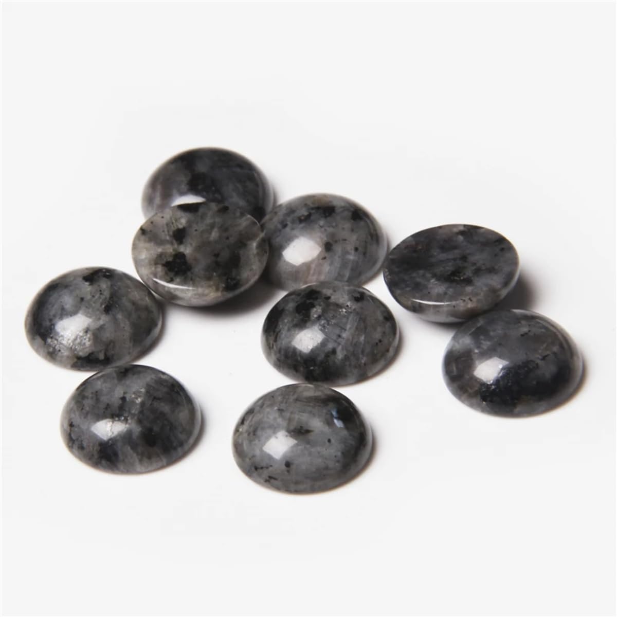 20pcs 8mm Natural Stone No Hole Black Labradorite Semicircle Smooth Cabochons Beads Healing Chakra Crystal Stone Bead for Jewelry Making Rings Earrings Necklace Bracelet DIY Crafts