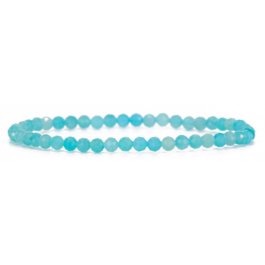 Angelstones Natural Brazilian Blue Amazonite Gemstone Stretch Bracelet, 4mm Faceted Round Beads, Crystal Healing for Women