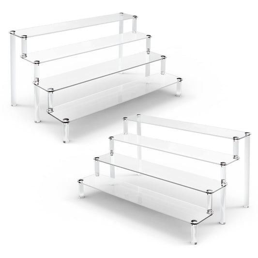 ULENDIS 2 Pack 4 Tier Clear Acrylic Display Risers Stand Shelf, Acrylic Stands for Display for Collectibles Cupcakes Perfumes Jewel, Tabletop Cupcake Stand for Decorating & Organizing