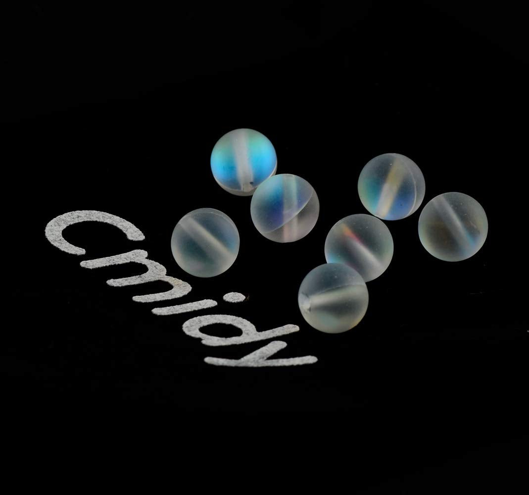 Matte Aurora Crystal Glass Beads Crystal 100pcs 8mm Flash Glitter Shining Mermaid Round Loose Aura Bead Frosted Moonstone for Jewelry Making (Crystal, 8mm)