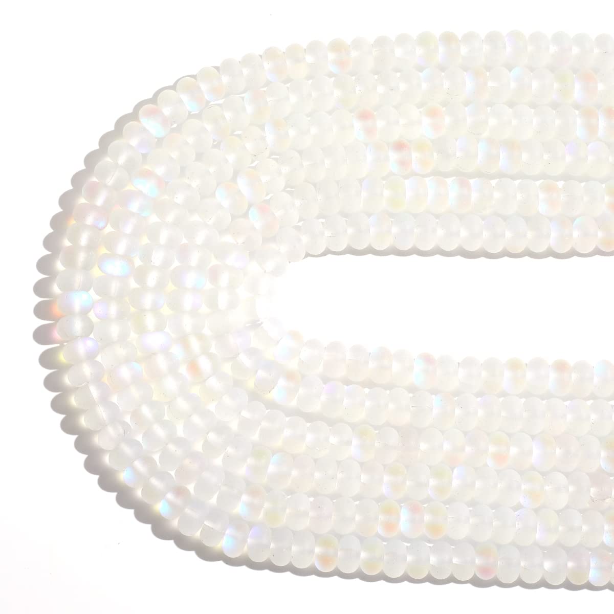 4×6mm White Matte Aurora Crystal Glass Beads Loose Rondelle Disc Beads Frosted Moonstone for Jewelry Making