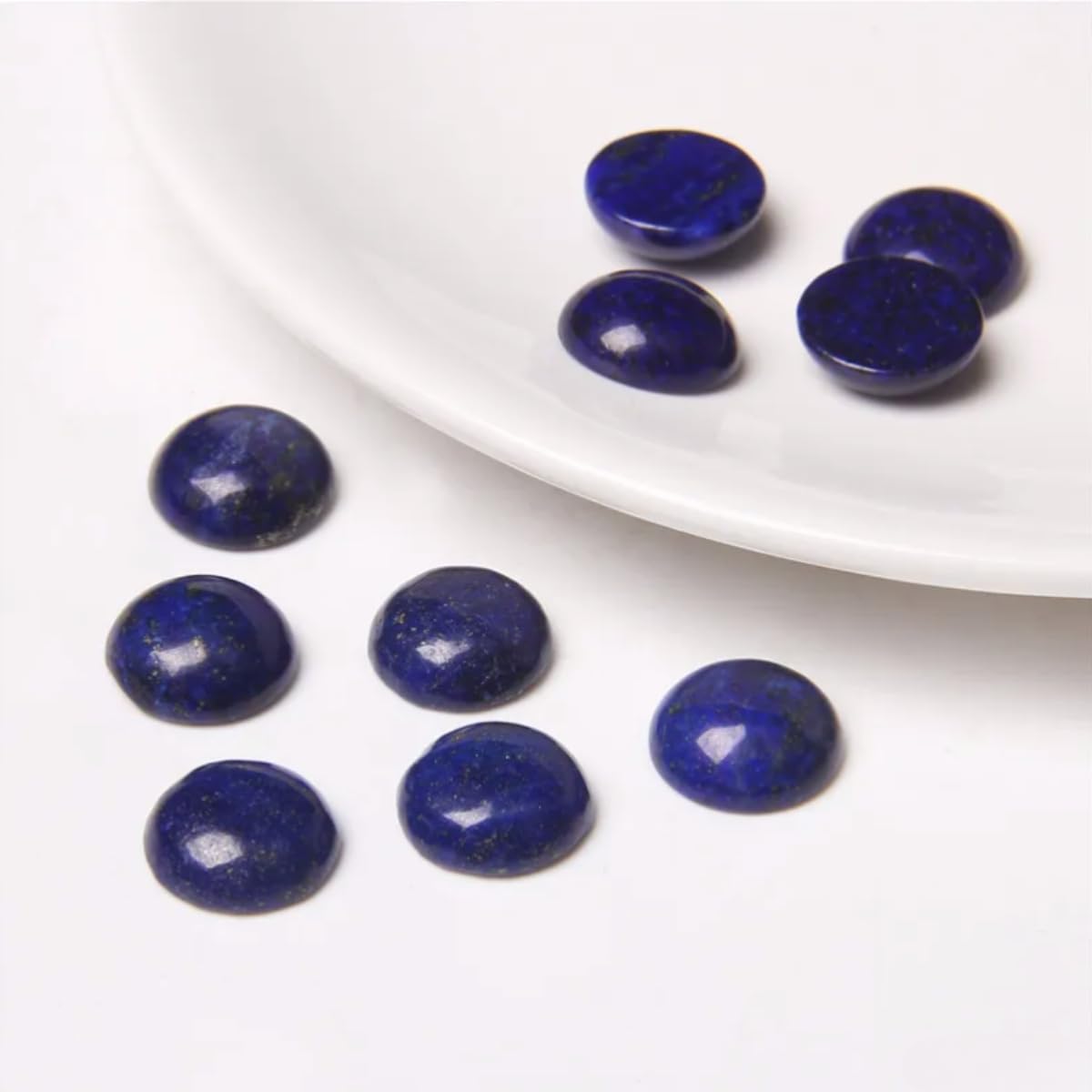 20pcs 14mm Natural Stone No Hole Lapis Lazuli Semicircle Smooth Cabochons Beads Healing Chakra Crystal Stone Bead for Jewelry Making Rings Earrings Necklace Bracelet DIY Crafts