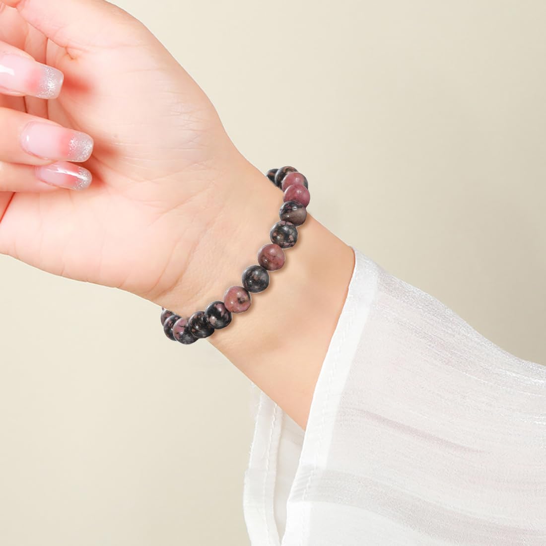 Udolfly Womens Crystal Beaded Bracelets for Women Men Protective Energy Bracelet Natural Gemstone Bead Bracelet 8mm Rhodonite