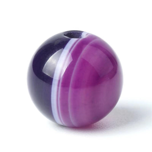 100Pcs Natural Stone 6mm Purple Striped Agate Round Loose Gemstone Energy Healing Beads Hole Size 1mm DIY Smooth Beads for Bracelet Necklace Earrings Jewelry Making