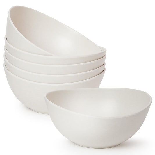 6.2'' Bamboo Fiber Cereal Bows Set of 6, Soup Bowls 24 Oz for Serving Salad, Snack, Side Dishes, Modern Oval Lightweight Bowls for Breakfast, Lunch and Dinner, Dishwasher and Freezer Safe(Matte White)