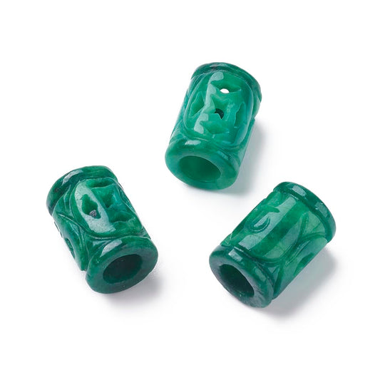 Fashewelry 10Pcs Natural Myanmar Jade Stone Large Hole Beads Engraving Carved Filigree Europeam Charm Beads Tube Column Shape Healing Chakra Gemstone Hollow Loose Spacers for Jewelry Making 5mm Hole