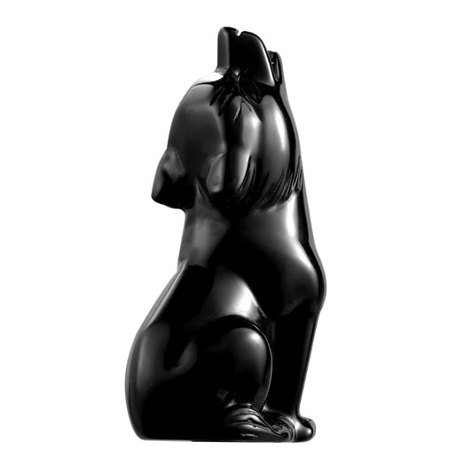 Artistone Black Obsidian Wolf Statue 2" Howling Wolves Figurine Ornament for Home Decor Healing Crystal Animal Sculpture with Gift Box