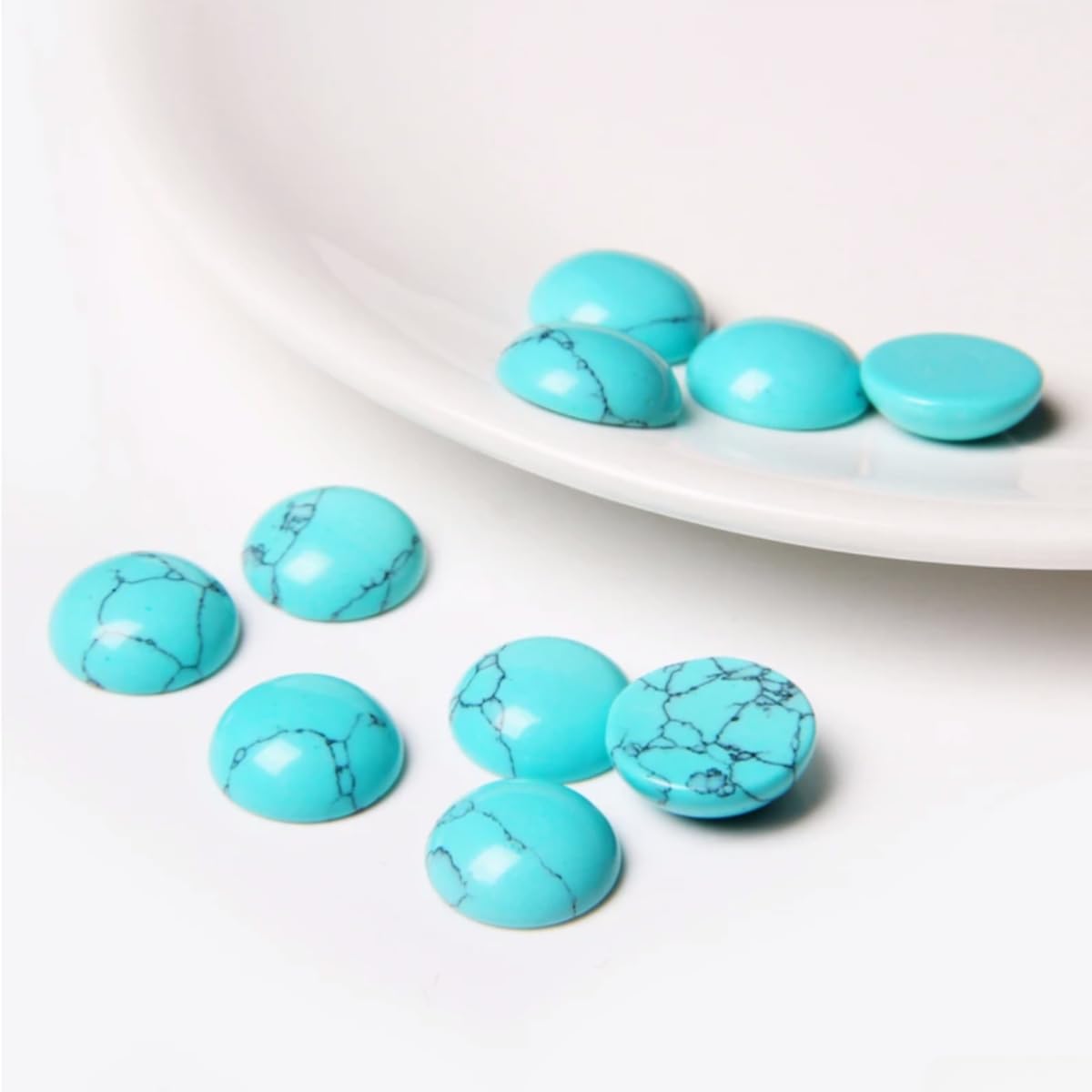 20pcs 4mm Natural Stone No Hole Turquoise Semicircle Smooth Cabochons Beads Healing Chakra Crystal Stone Bead for Jewelry Making Rings Earrings Necklace Bracelet DIY Crafts
