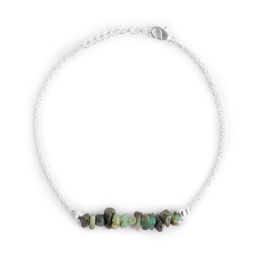 Gemimpression Handmade Emerald Chips Bar Bracelet – Natural Energy Healing Crystals – Silver Plated Adjustable 8 Inch Chain – Christmas Gift