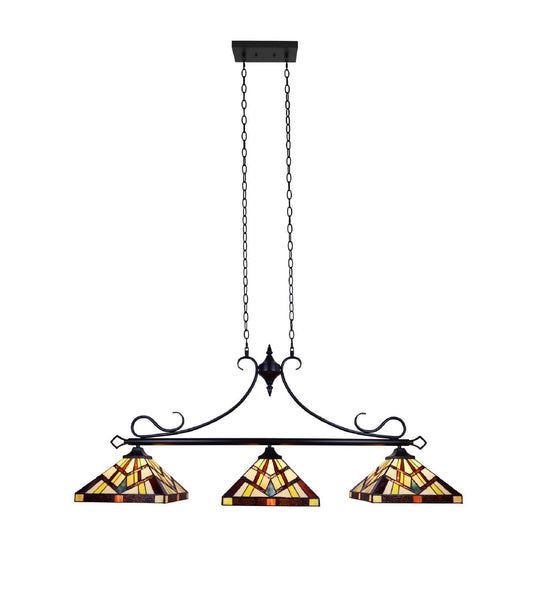 Chloe Lighting Vincent Mission Tiffany-Style Island Pendant 3 Light 47in Wide Multicolor Glass Model CH3T523BM47-IL3