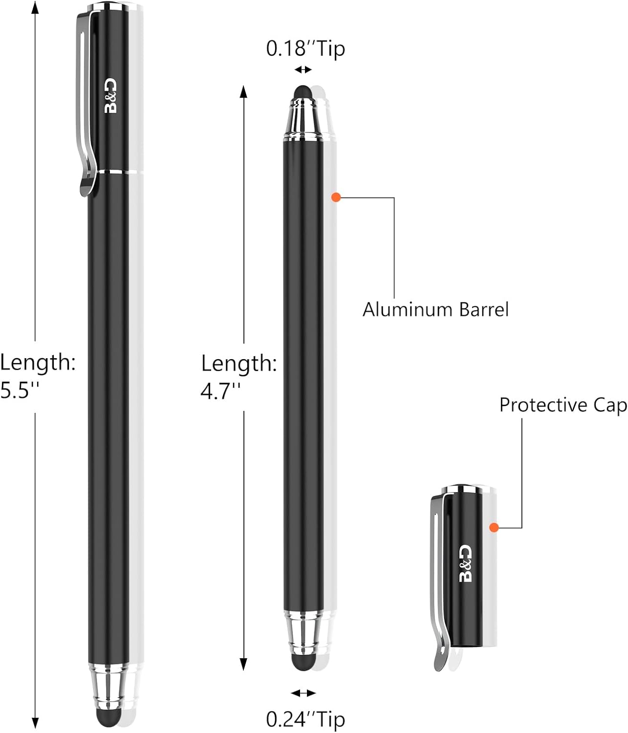 Bargains Depot (2 Pcs)[0.18-inch 5.5" Fine Tip ] Stylus Touch Screen Pens L Perfect for Drawing Writing Gaming