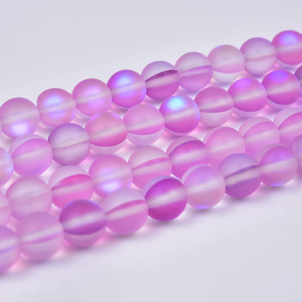 Asingeloo 38PCS 10mm Natural Light Purple Mystic Aura Quartz Gemstone Frosted Matte Titanium Round Loose Spacer Beads 15 inch Full Strand Crystal Healing Power Quartz