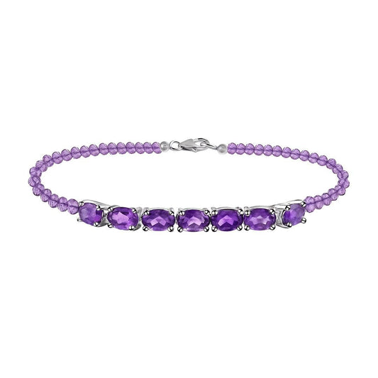 SHOP LC DELIVERING JOY Amethyst Bracelet for Women in Sterling Silver - Unique Adjustable Birthstone Jewelry for her Birthday Christmas Gifts Size - 7.25 Inches