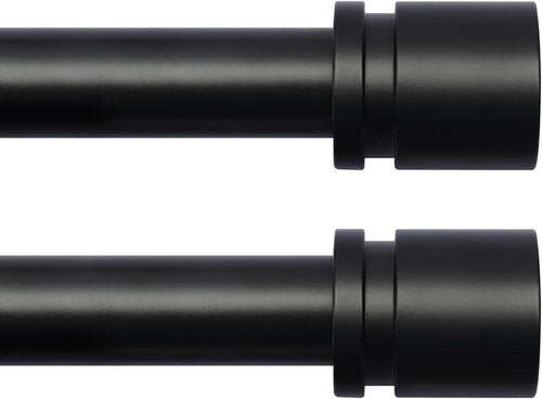 Byondeth Adjustable Curtain Rods - 16 to 88 Inches, 1 Inch Diameter, Black with Aluminium Finials | 2 Pack