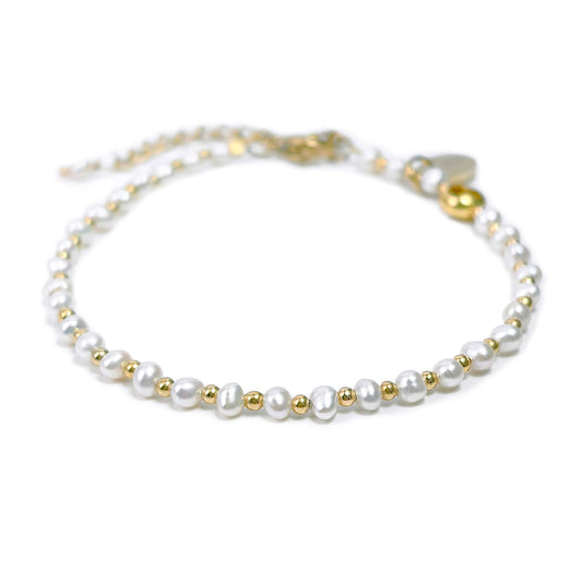 Morchic 3mm Fresh Water Pearl Natural Gemstone Beaded Bracelet for Women, Dainty Tiny Charm Jewelry, Adjustable 7.1-8.6", Ideal Birthday Holiday Gift