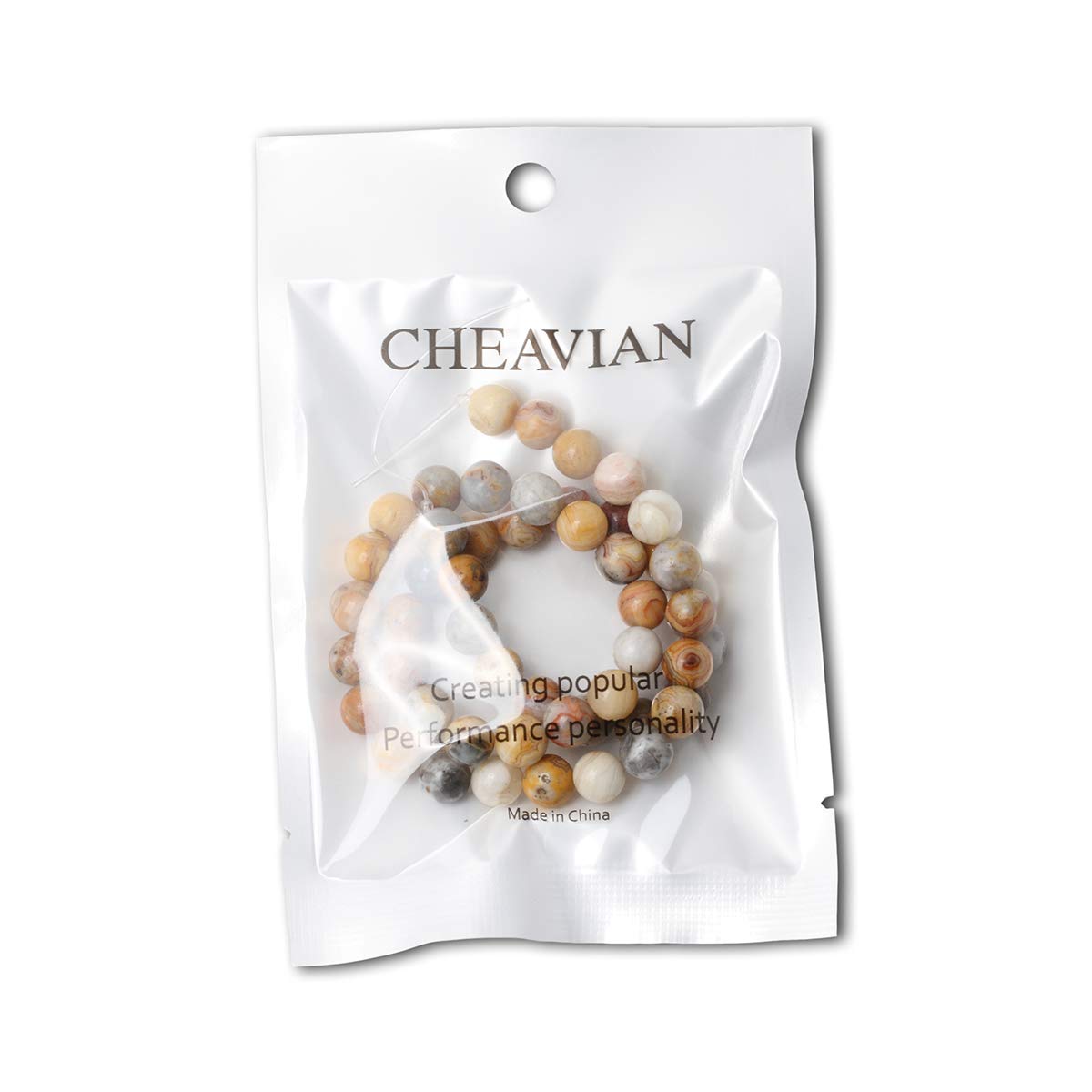CHEAVIAN 45PCS 8mm Natural Yellow Crazy Lace Agate Gemstone Round Loose Beads for Jewelry Making 1 Strand 15"