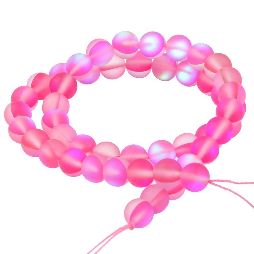 Matte Aurora Crystal Glass Beads Gemstone 6MM Pink Frosted Glitter Shining Mermaid Round Loose Beads Frosted Moonstone for Jewelry Making