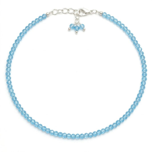 Gempires Handmade Sky Blue Topaz Gemstone Beaded Bracelet for Women | 2.4–2.5 mm Faceted Natural Stone | Adjustable 7+1 Inch Silver Plated Chain | Dainty Minimalist Stacking Jewelry | December Birthstone Gift