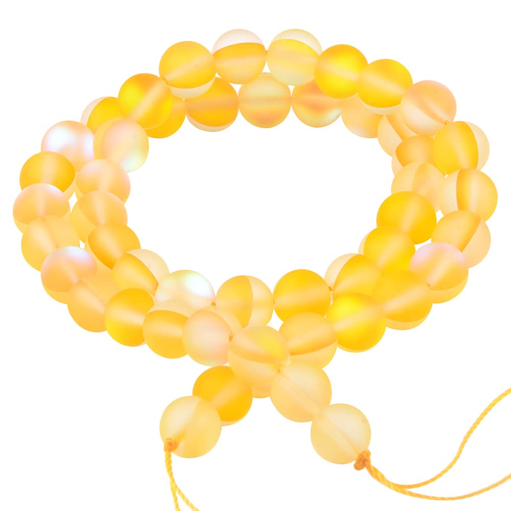 Matte Aurora Crystal Glass Beads Gemstone 8MM Yellow Frosted Glitter Shining Mermaid Round Loose Beads Frosted Moonstone for Jewelry Making