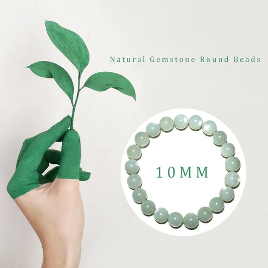10MM Green Moonstone Bracelet, Natural Gemstone Round Beads Stretch Bracelet Crystal Beads, A Special choice for Women Men