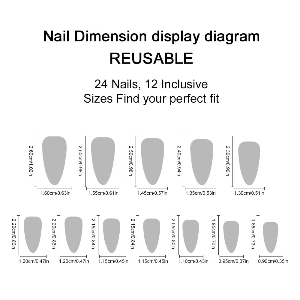plalely Almond Press on Nails Long Black Fake NailClown Face Acrylic Nail Press ons Stick on Nails for Women 24pcs