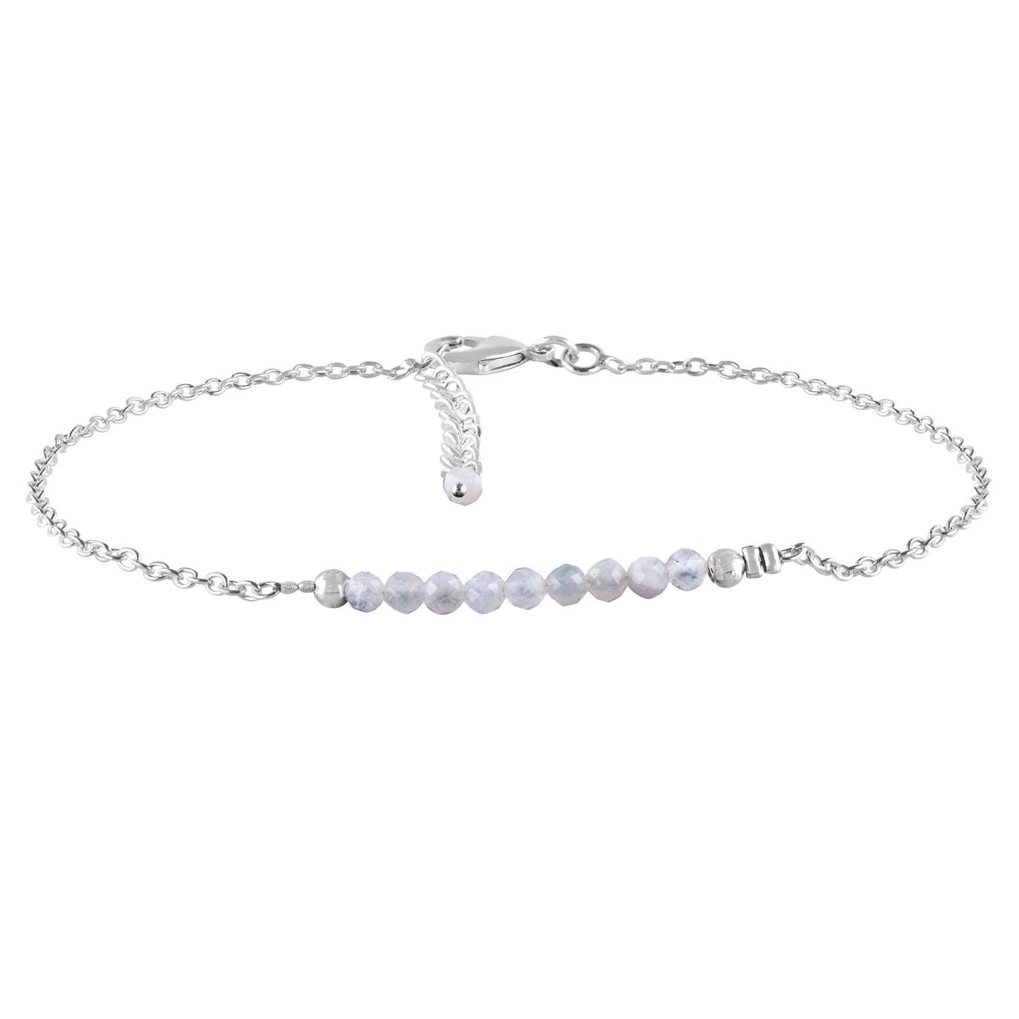 YANARA Moonstone Ankle Bracelet for Women, Natural June Birthstone Jewelry, Dainty Gemstone Beads, Handmade Anklet Silver Plated 9"+1.25" Inch Adjustable Chain, Chakra Balancing Crystals