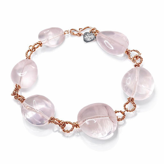 VAN DER MUFFINS JEWELS Natural Rose Quartz Chunky Gemstone Bracelet | Heart Chakra Healing Bracelet | 8 Inches