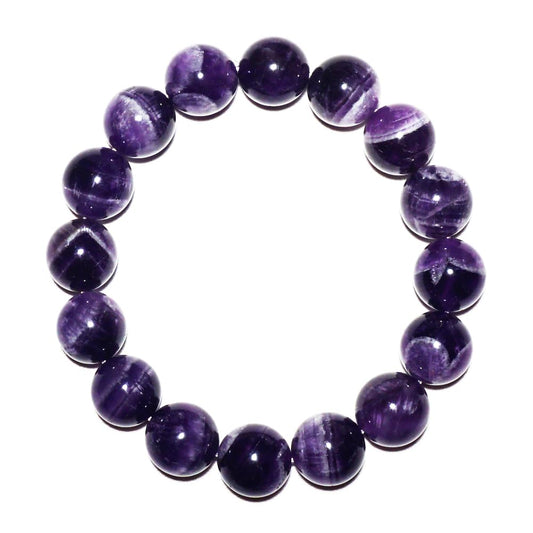14mm Dream Amethyst Bracelet for Men Women | Natural Crown Chakra Purple Crystal with White Inclusions - Handmade Large Beads Crystal Enthusiast & XXLarge 8-9" Wrist | Beading Tool Kit