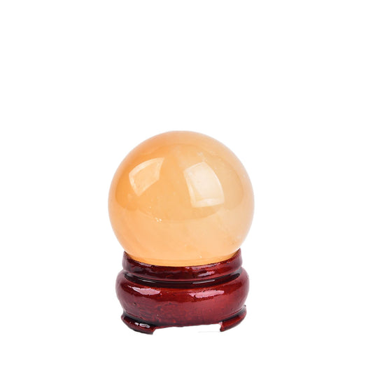 JIC Gem 2inch Natural Orange Calcite Healing Quartz Crystal Sphere Gemstone Ball with Wood Stand for Fengshui Healing and Decoration