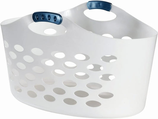Rubbermaid Flexible Laundry Basket - 1.5 Bushel Capacity with Convenient Carrying Handles | White Storage Solution for Home & Garage