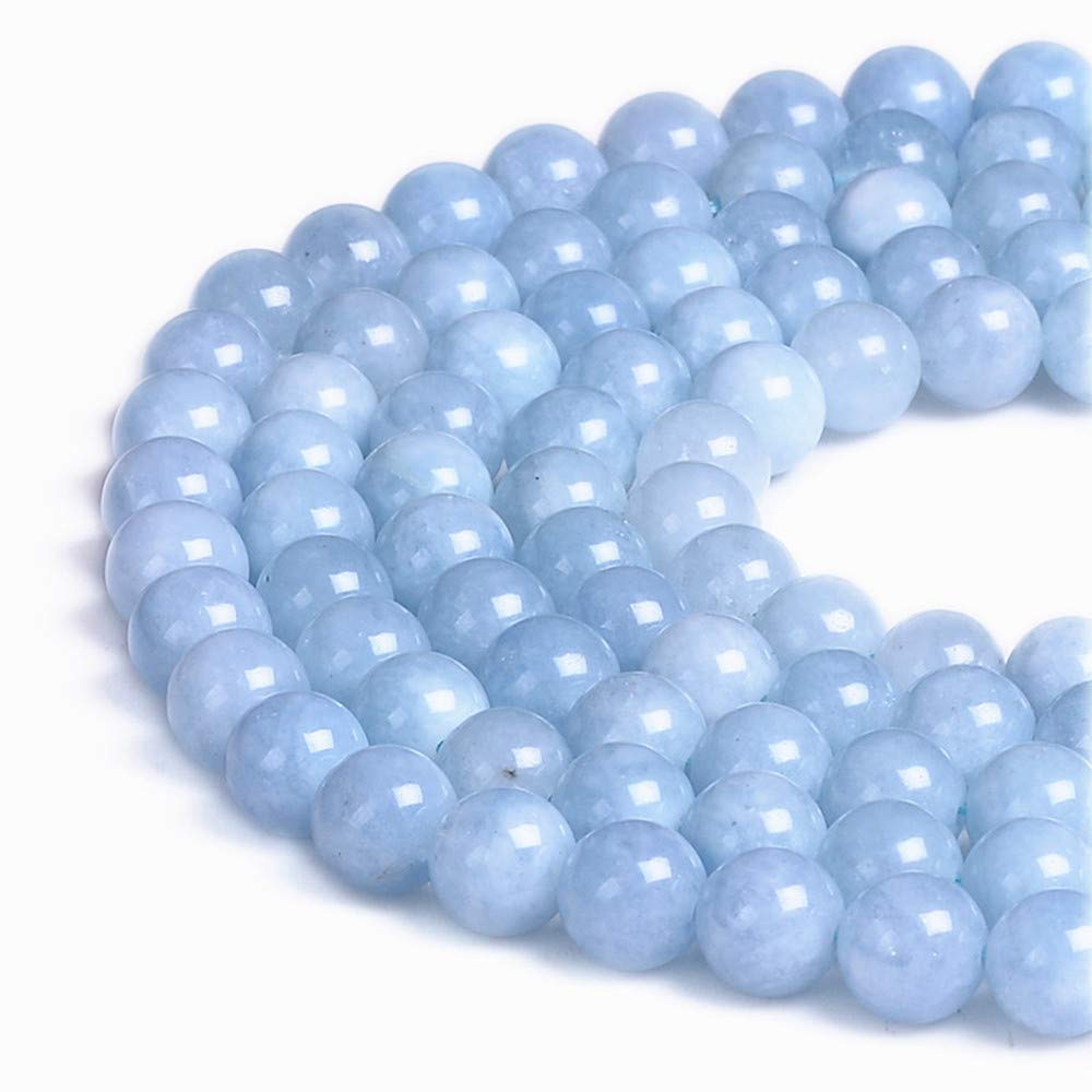 PLTbeads Natural Gemstone Loose Beads Smooth Round Approxi 15 inch DIY Bracelet Necklace for Jewelry Making (6mm, Light Blue Dyed Jade)