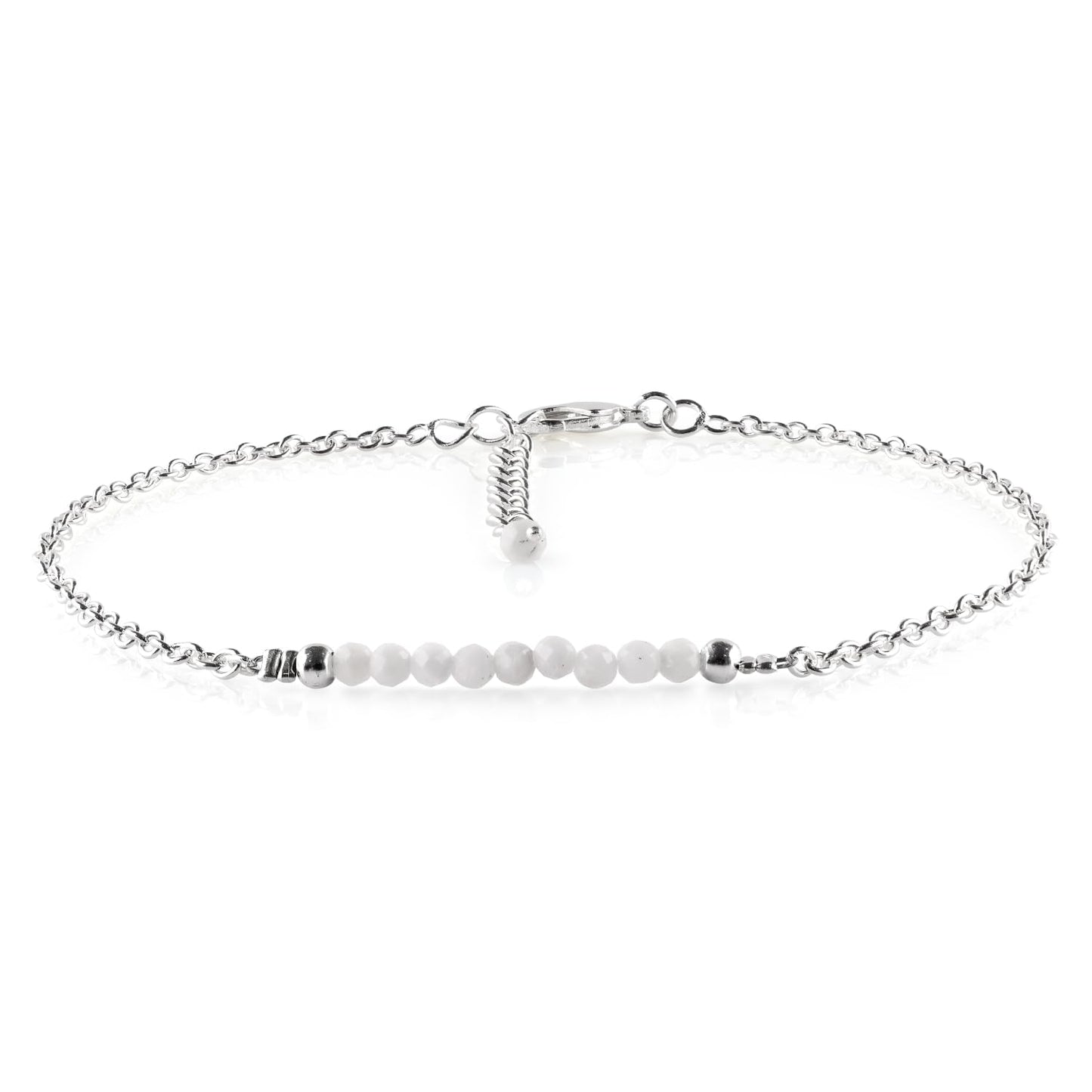 YANARA White Opal Ankle Bracelets for Women Natural October Birthstone Beaded Jewelry, Dainty Gemstones Anklets 9"+1.25" inch Silver Plated Adjustable Chain, Chakra Healing Crystals