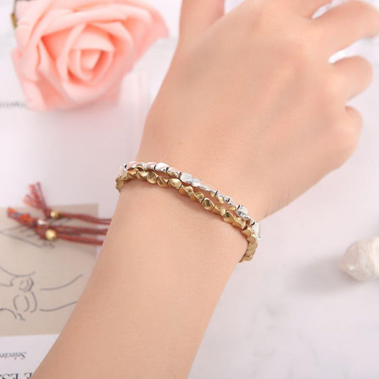 Buddha & Karma Tibetan Copper Beads Bracelet – Handmade Energy Healing for Strength, Balance & Protection – Adjustable Spiritual for Men & Women (Silver)