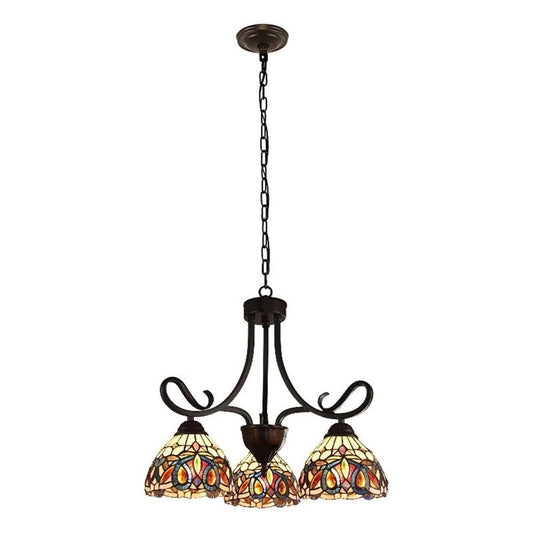 Chloe Lighting Mini Chandelier, Victorian Tiffany-Style, Dark Bronze, 3 Lights, 22in Wide, Multicolor, Model CH3T353BV22-DD3