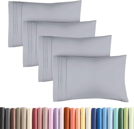 Skiennix Standard Pillow Cases Set of 4 - Ultra Soft Hotel Quality Covers - Machine Washable Steel Blue