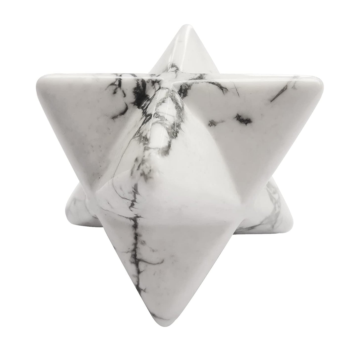 Loveliome Merkaba Star Crystal 1 Inch - Natural Gemstone Sacred Geometry, Hand Carved Six-Pointed Star Spiritual Gift for Meditation,Natural White Howlite
